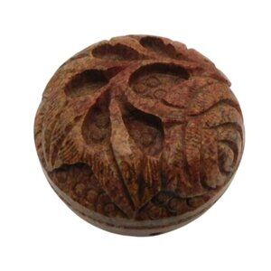 Vintage Hand Carved Soapstone Trinket Box Lidded Covered 2"